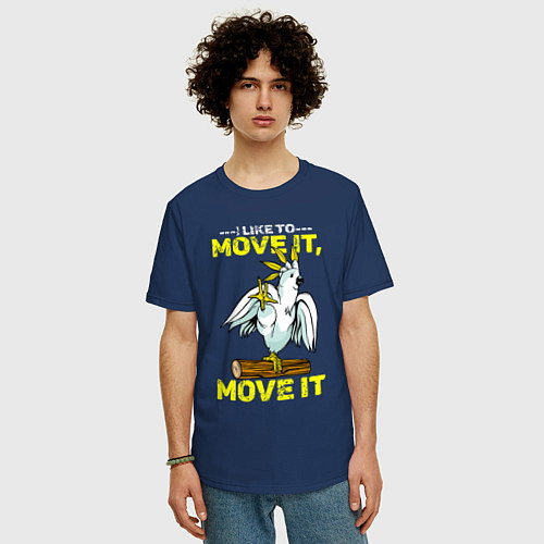 Мужская футболка оверсайз Я люблю двигать телом попугай / Тёмно-синий – фото 3