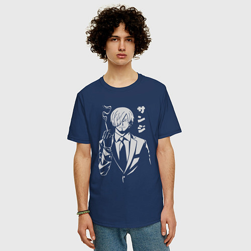 Мужская футболка оверсайз Санджи Винсмок / Тёмно-синий – фото 3