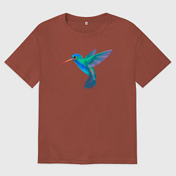 Футболка оверсайз мужская Колибри синяя, цвет: кирпичный
