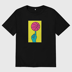 Футболка оверсайз мужская Баскетбольный мяч на пальце, цвет: черный