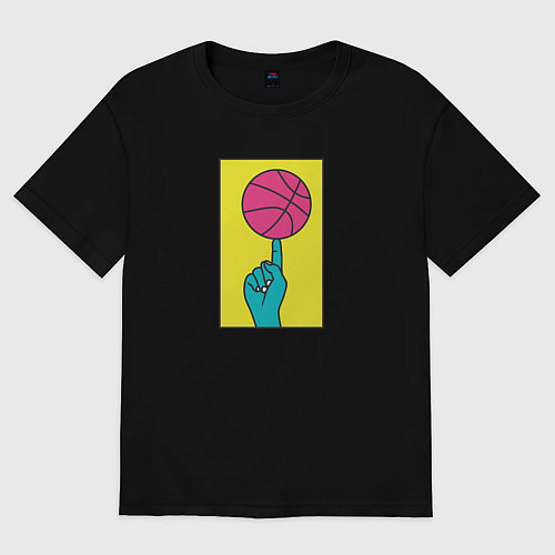 Мужская футболка оверсайз Баскетбольный мяч на пальце / Черный – фото 1