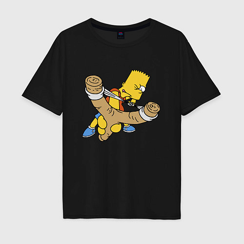 Мужская футболка оверсайз Хулиган Барт Симпсон целится из рогатки / Черный – фото 1