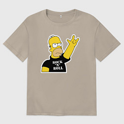 Футболка оверсайз мужская Гомер Симпсон - Rock n Roll, цвет: миндальный