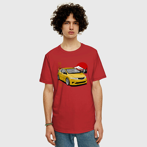 Мужская футболка оверсайз Honda Civic 5d Type-r / Красный – фото 3
