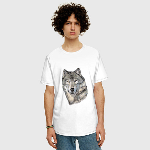 Мужская футболка оверсайз The leader of a pack of wolves / Белый – фото 3