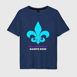 Футболка оверсайз мужская Символ Saints Row в неоновых цветах, цвет: тёмно-синий