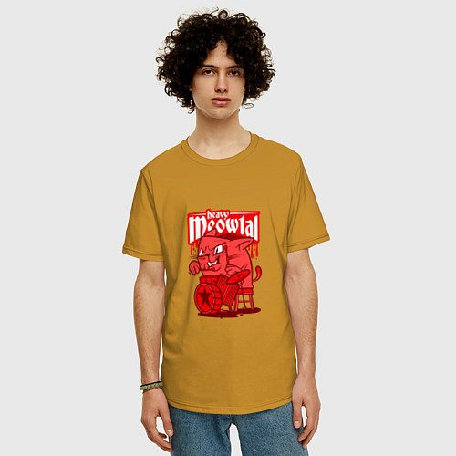 Мужская футболка оверсайз Heavy Mewtal / Горчичный – фото 3