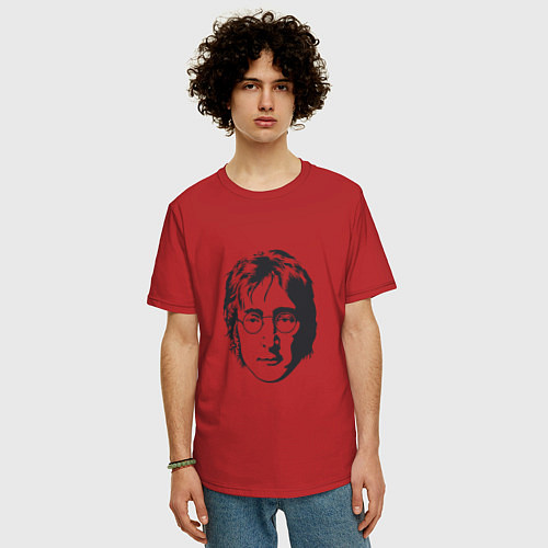 Мужская футболка оверсайз Битлз - Джон Леннон / Красный – фото 3