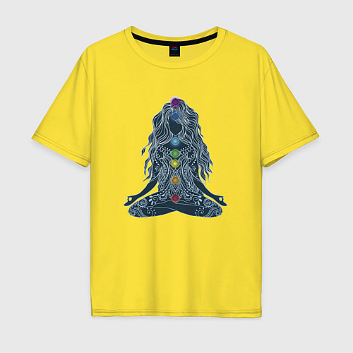 Мужская футболка оверсайз Йога - чакры по цветам / Желтый – фото 1