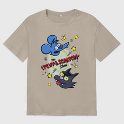 Футболка оверсайз мужская Симпсоны - шоу Щекотки и Царапки, цвет: миндальный