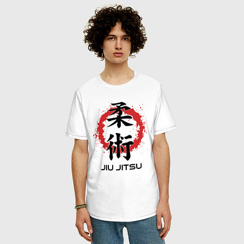 Мужская футболка оверсайз Jiu jitsu red splashes logo / Белый – фото 3