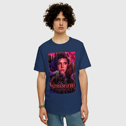 Мужская футболка оверсайз Stranger Things eleven / Тёмно-синий – фото 3