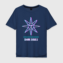 Футболка оверсайз мужская Dark Souls в стиле glitch и баги графики, цвет: тёмно-синий