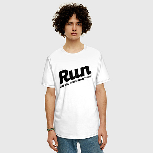 Мужская футболка оверсайз Run Like You Stole Something / Белый – фото 3
