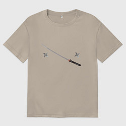 Футболка оверсайз мужская Ninja master катана с сюрикэнами, цвет: миндальный