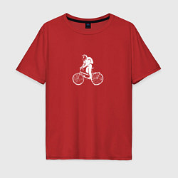 Футболка оверсайз мужская По космосу на велосипеде, цвет: красный
