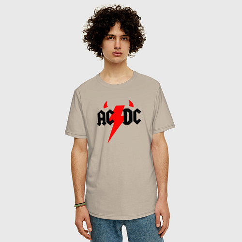 Мужская футболка оверсайз AC DC - рога / Миндальный – фото 3
