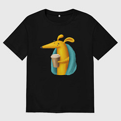 Футболка оверсайз мужская Песик под пледом с кофе, цвет: черный