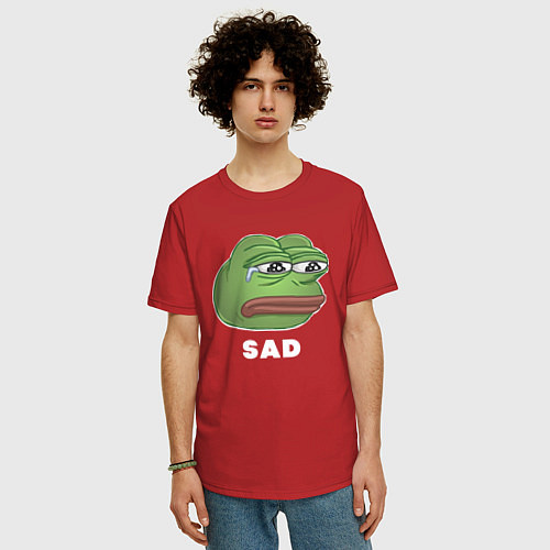 Мужская футболка оверсайз Sad Pepe art / Красный – фото 3