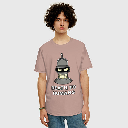 Мужская футболка оверсайз Bender - death to humans / Пыльно-розовый – фото 3