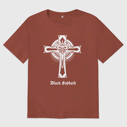 Мужская футболка оверсайз Black sabbath крест / Кирпичный – фото 1
