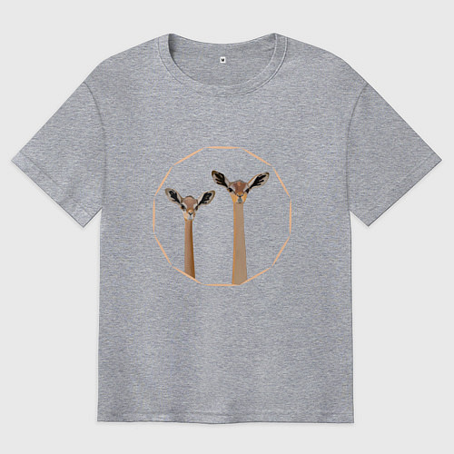 Мужская футболка оверсайз Пара газелей геренук в рамочке / Меланж – фото 1