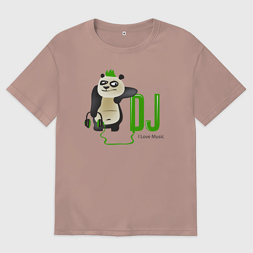 Мужская футболка оверсайз DJ панда я люблю музыку / Пыльно-розовый – фото 1