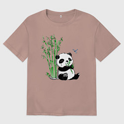 Футболка оверсайз мужская Панда бамбук и стрекоза, цвет: пыльно-розовый