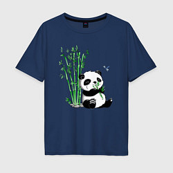 Футболка оверсайз мужская Панда бамбук и стрекоза, цвет: тёмно-синий