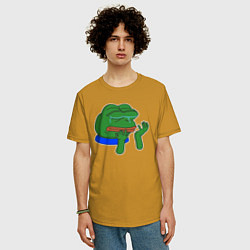Футболка оверсайз мужская Лягушонок Пепе в слезах, цвет: горчичный — фото 2