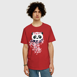Футболка оверсайз мужская Панда в сакуре, цвет: красный — фото 2