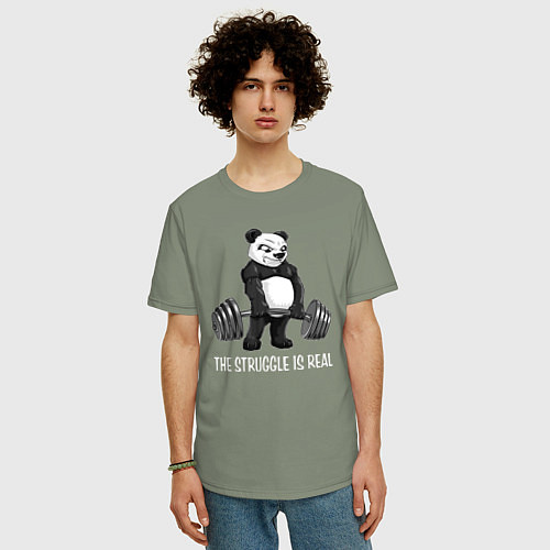 Мужская футболка оверсайз Это настоящая борьба - панда штангист / Авокадо – фото 3