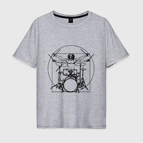Мужская футболка оверсайз Vitruvian drummer / Меланж – фото 1