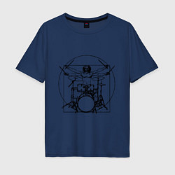 Футболка оверсайз мужская Vitruvian drummer, цвет: тёмно-синий