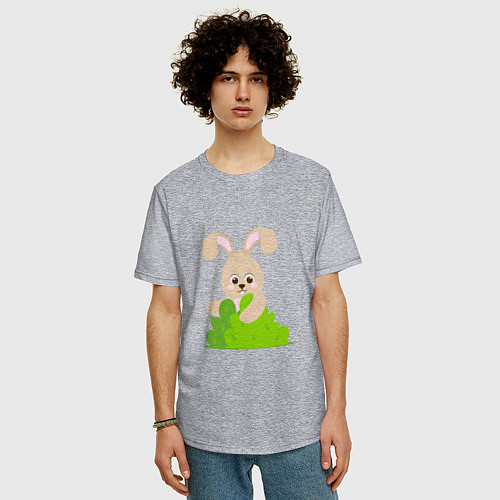 Мужская футболка оверсайз Кролик в лесу / Меланж – фото 3