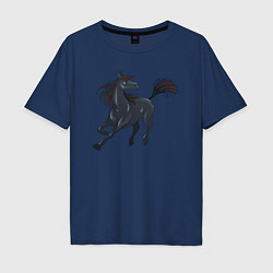 Футболка оверсайз мужская Лошадь мустанг, цвет: тёмно-синий