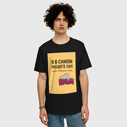 Футболка оверсайз мужская Уставший кот в полном расцвете сил, цвет: черный — фото 2