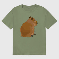 Футболка оверсайз мужская Капибара лениво отдыхает, цвет: авокадо