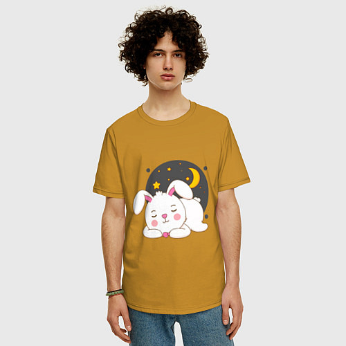 Мужская футболка оверсайз Спящий Зайка / Горчичный – фото 3