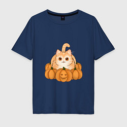 Мужская футболка оверсайз Котик на Хэллоуин