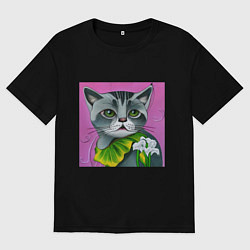 Футболка оверсайз мужская Зеленоглазое котэ виртуального мира, цвет: черный