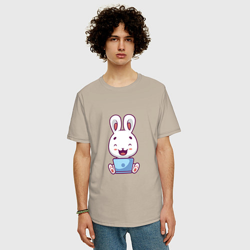 Мужская футболка оверсайз Весёлый кролик / Миндальный – фото 3