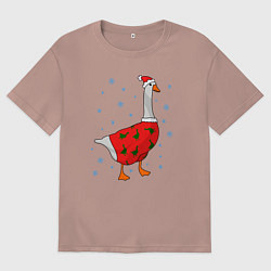 Футболка оверсайз мужская Гусь новогодний, цвет: пыльно-розовый