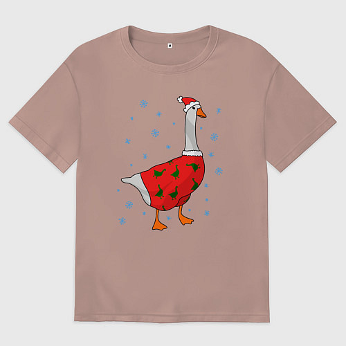 Мужская футболка оверсайз Гусь новогодний / Пыльно-розовый – фото 1