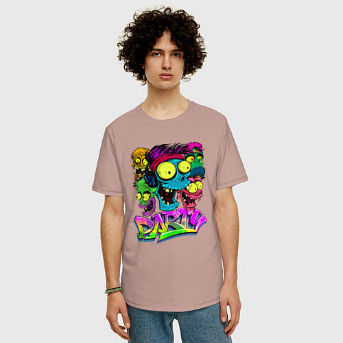 Мужская футболка оверсайз Граффити Весёлые черепа party / Пыльно-розовый – фото 3