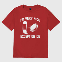Футболка оверсайз мужская Я очень милый на льду - игра слов, цвет: красный