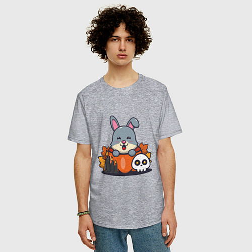 Мужская футболка оверсайз Rabbit halloween / Меланж – фото 3