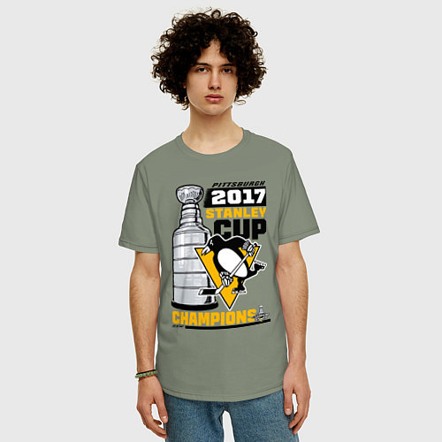 Мужская футболка оверсайз Питтсбург Пингвинз НХЛ / Авокадо – фото 3