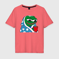 Футболка оверсайз мужская Frog Pepe мем, цвет: коралловый