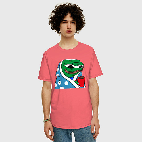 Мужская футболка оверсайз Frog Pepe мем / Коралловый – фото 3
